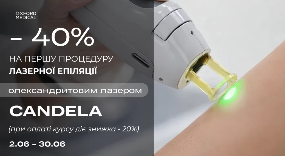 – 40% на первую процедуру лазерной эпиляции Candela